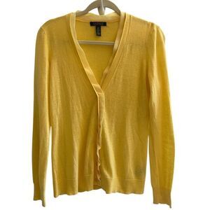 Lauren Ralph Lauren Canary Yellow Linen Cotton Cardigan Top Women’s Sz Small